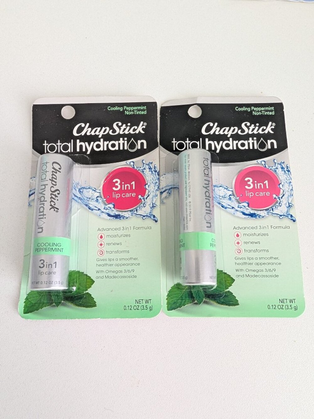 ChapStick Total Hydration Lip Care Cooling Peppermint Non Tinted SEALED Lot of 2